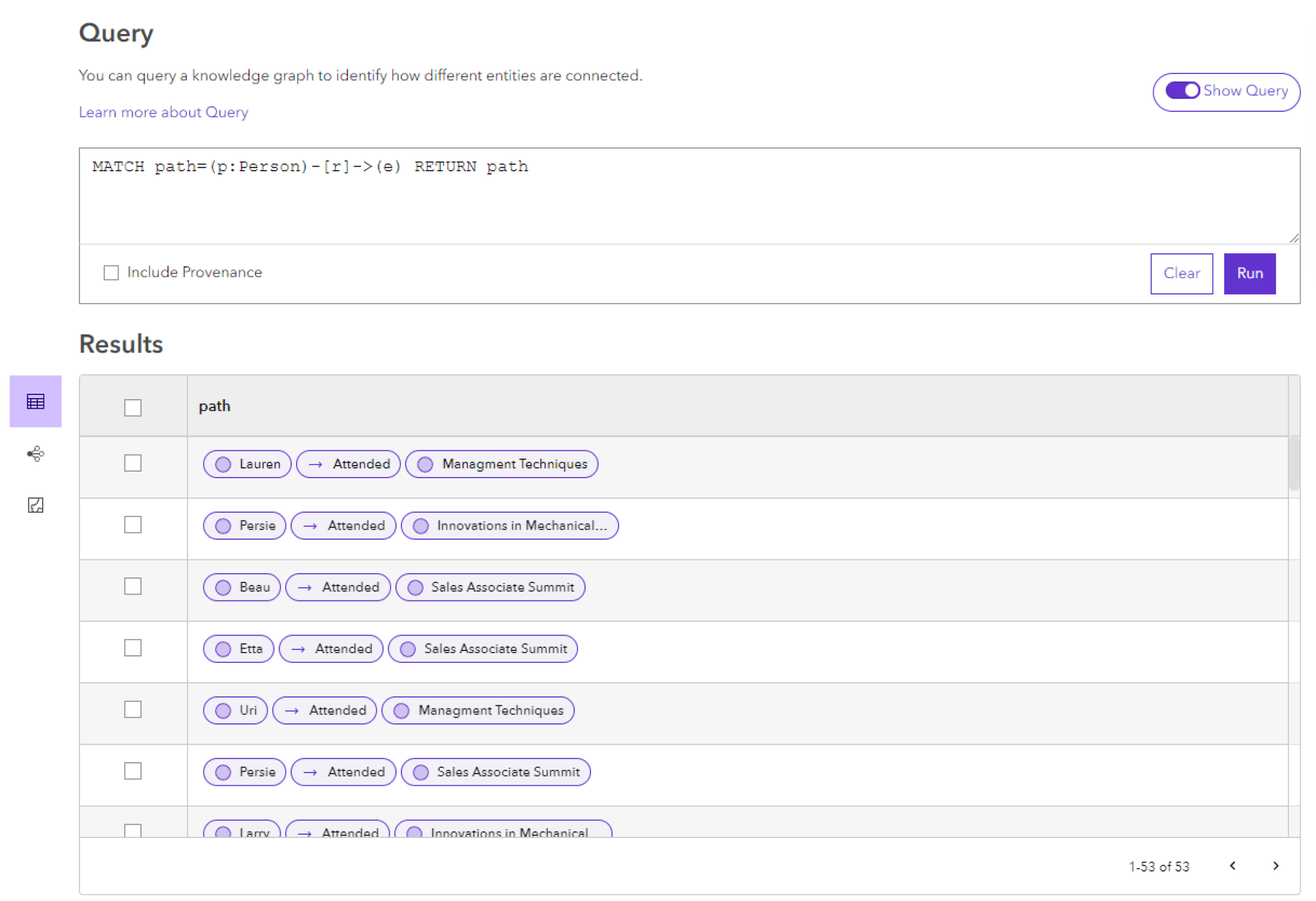 Result of a path query displays all records in the path in a single column in the result table. Result of a path query displays all records in the path in a single column in the result table.